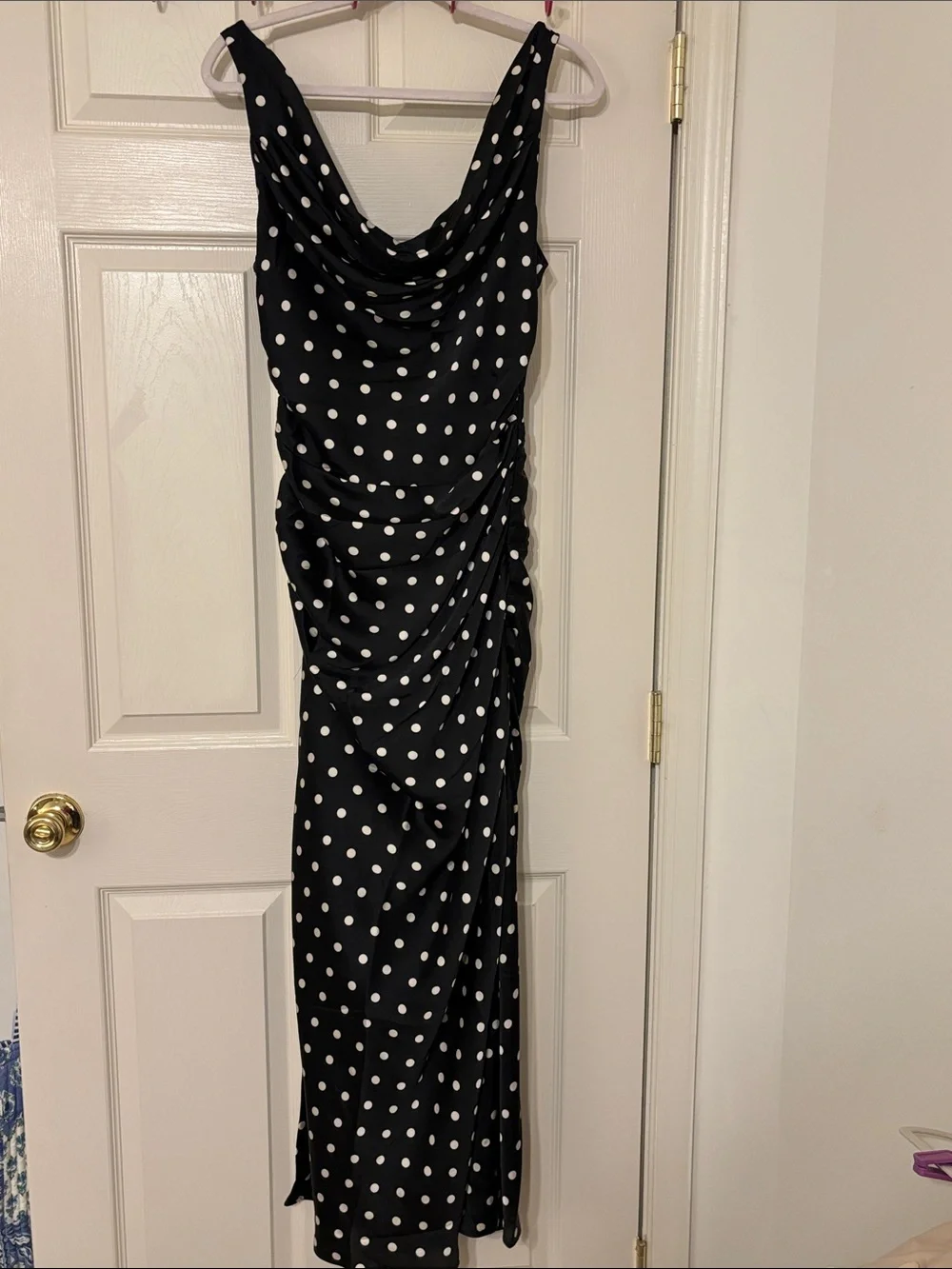 Abercrombie & Fitch Black Polka Dot Cowl-Neck Maxi Dress M Tall